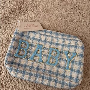Kenz Kustomz BABY Pouch Bag – Blue Checkered Embroidered Zip Bag NWT